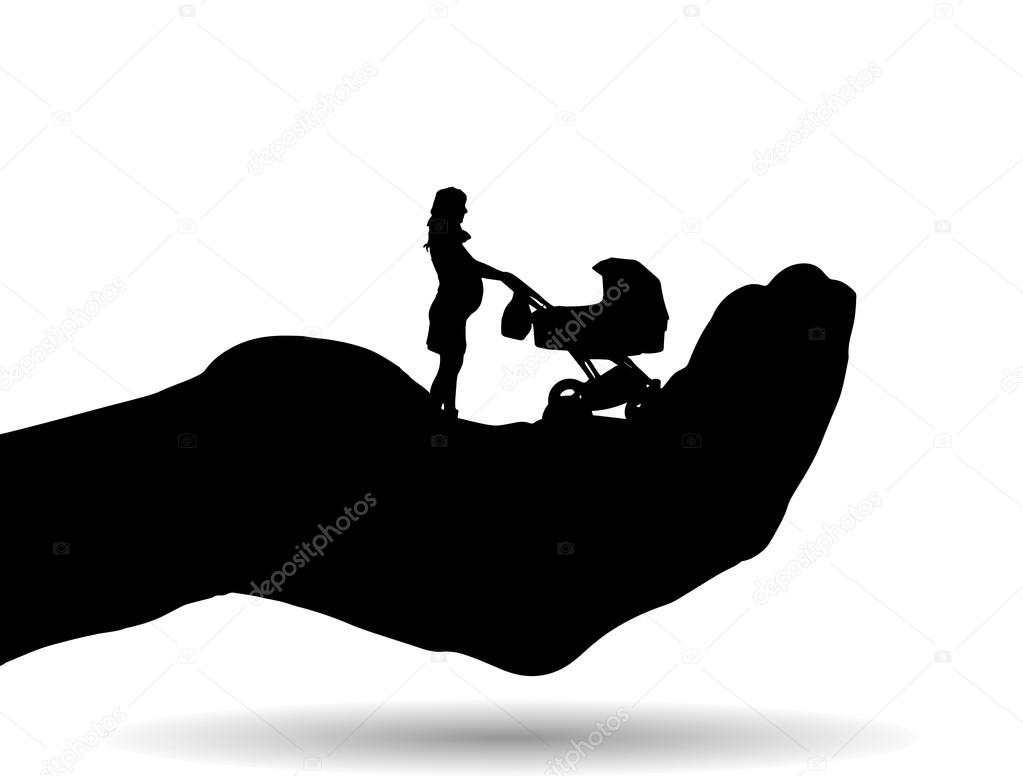Silhouette of  family on palm