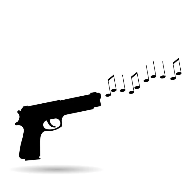 Pistola que dispara notas . — Vector de stock