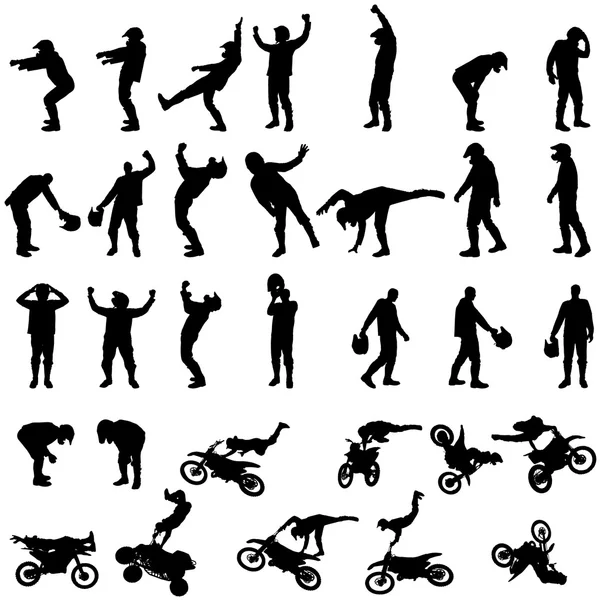 Silhouette de motards avec motos — Image vectorielle