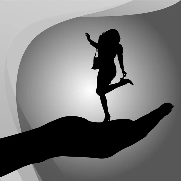Silhouette de femme sur la paume — Image vectorielle