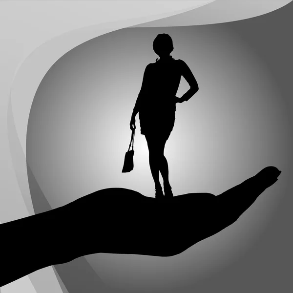 Silhouette de femme sur la paume — Image vectorielle