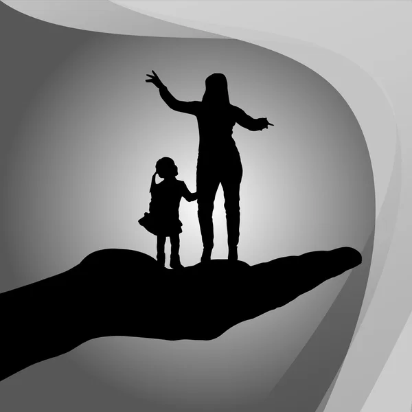 Silhouette of a family on palm — Stock Vector