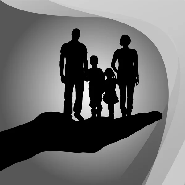 Silhouette of a family on palm — Stock Vector