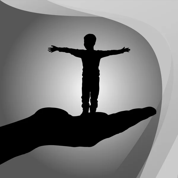 Silhouette d'un garçon sur la paume — Image vectorielle