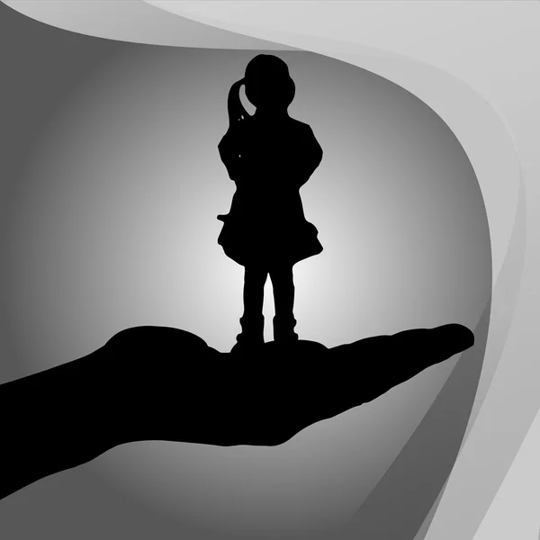 Silhouette d'une fille sur la paume — Image vectorielle