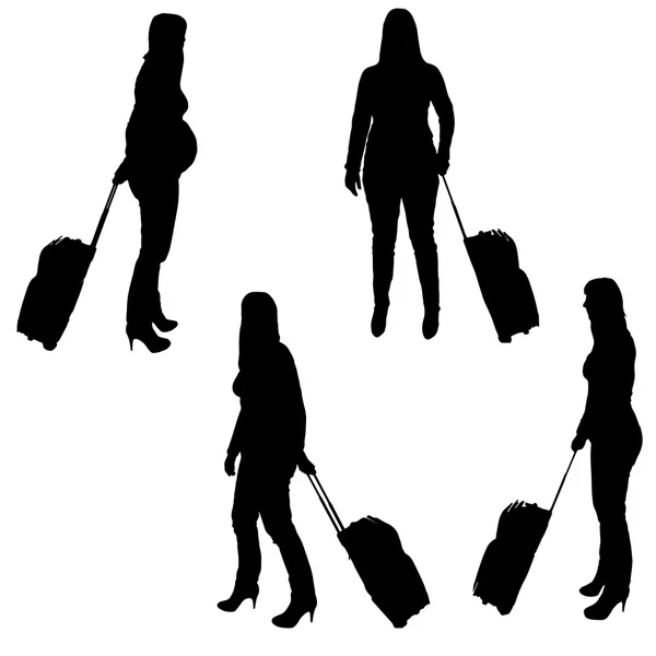 Women with travel suitcase. — Stock Vector