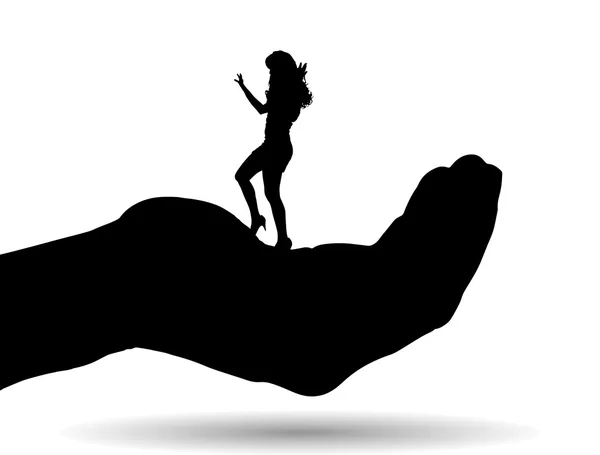 Silhouette de femme sur la paume — Image vectorielle