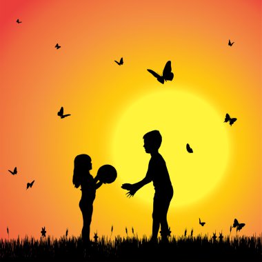 Kelebekler ile bir çocuk silüeti.
