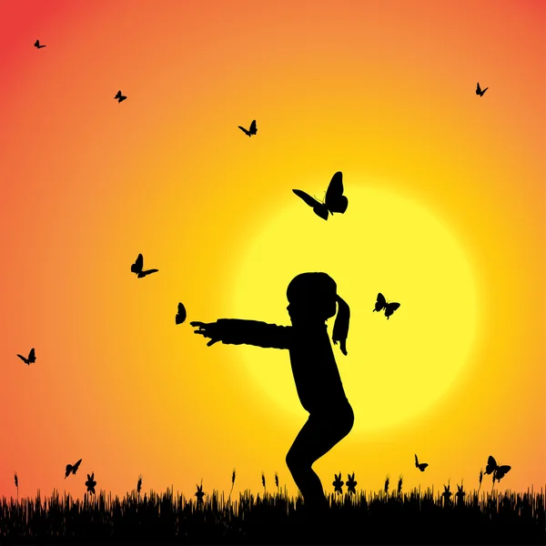 Silhouette of a girl with butterflies. — Stock Vector