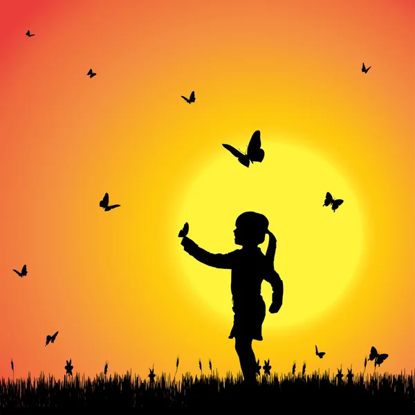 Silhouette of a girl with butterflies. — Stock Vector