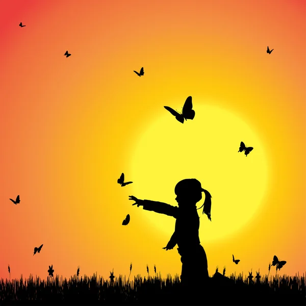 Silhouette of a girl with butterflies. — Stock Vector