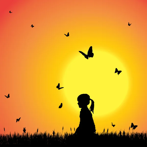 Silhouette of a girl with butterflies. — Stock Vector