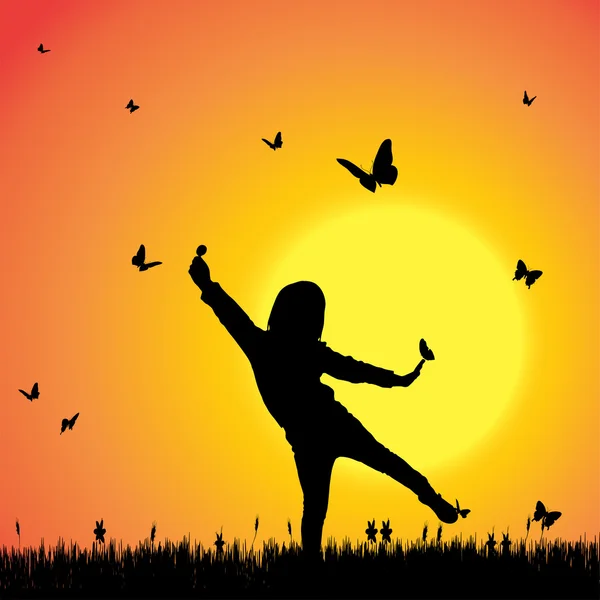 Silhouette of a girl with butterflies. — Stock Vector