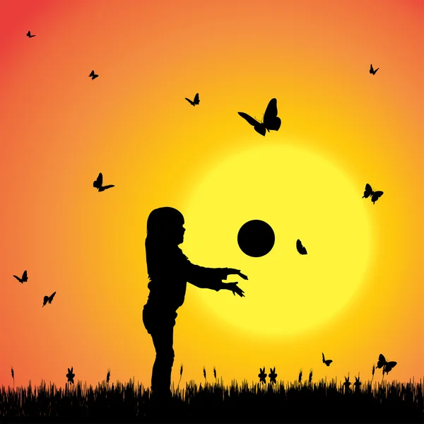 Silhouette d'une fille avec des papillons . — Image vectorielle