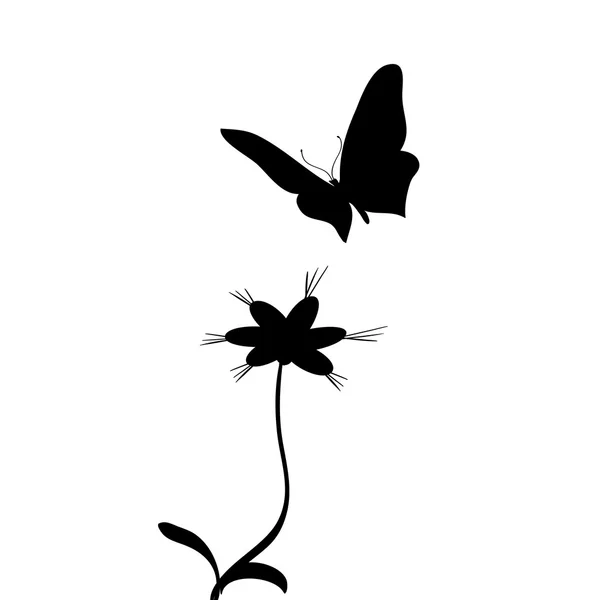 Silhueta de flor com borboleta —  Vetores de Stock