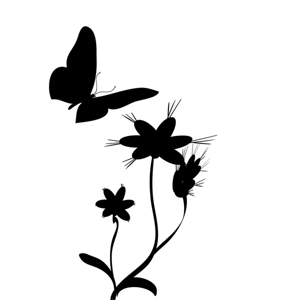 Silhouette of flowers with butterfly — Stock Vector