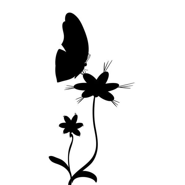 Silueta de flores con mariposa — Vector de stock