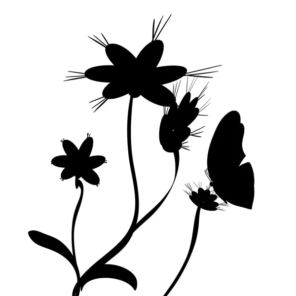 Silhueta de flores com borboleta —  Vetores de Stock