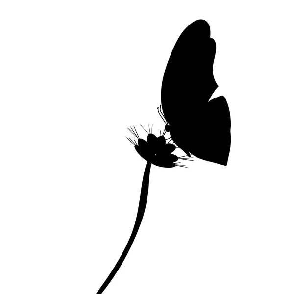 Silueta de flor con mariposa — Vector de stock