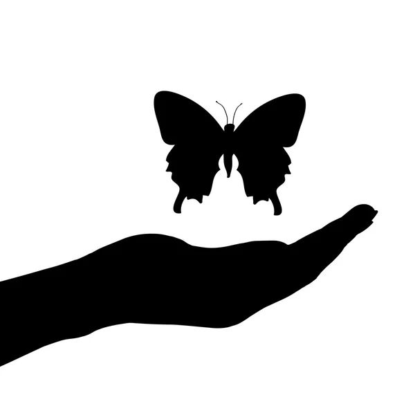 Silhouette of a butterfly on hand — Stock Vector