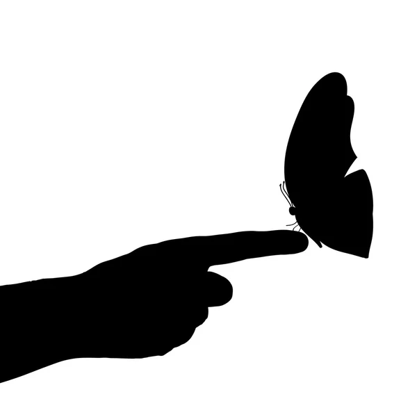 Silhouette of a butterfly on hand — Stock Vector