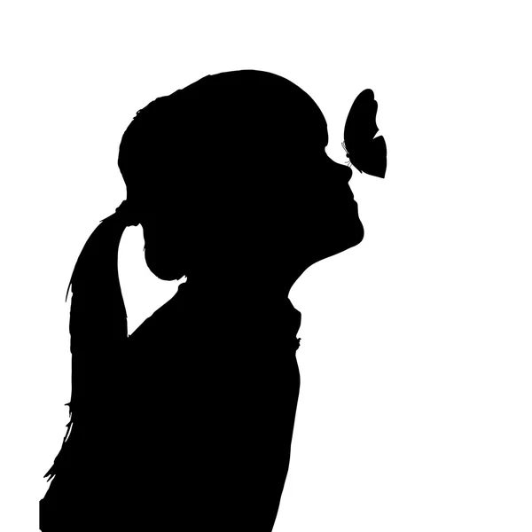 Silhouette di una ragazza con una farfalla . — Vettoriale Stock