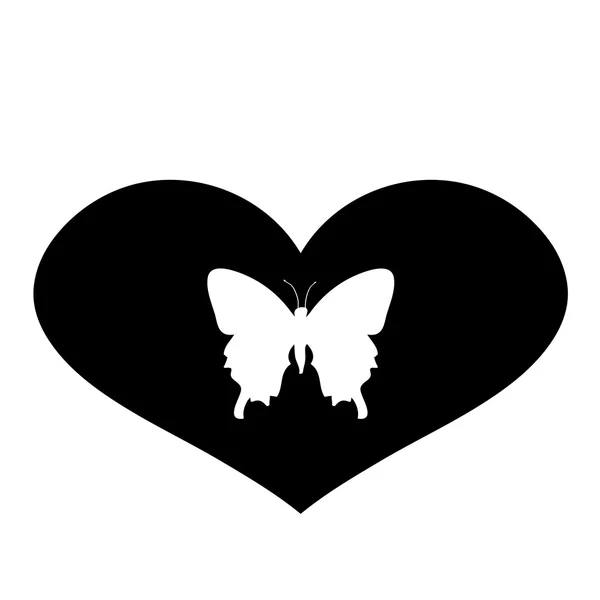 Silhouette des Herzens mit Schmetterling — Stockvektor