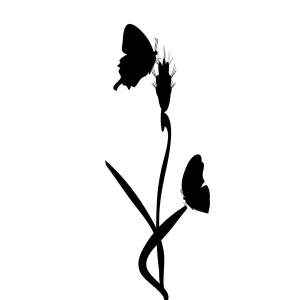 Silhouette of flowers with butterflies — Stock Vector
