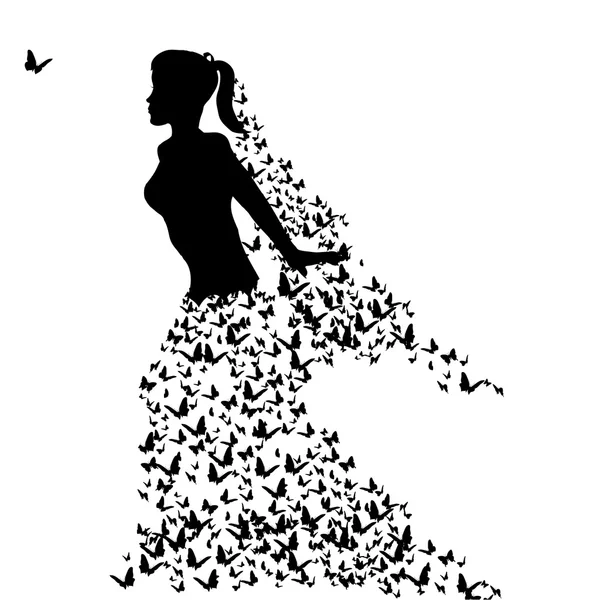 Silhouetten einer Frau mit Schmetterlingen — Stockvektor