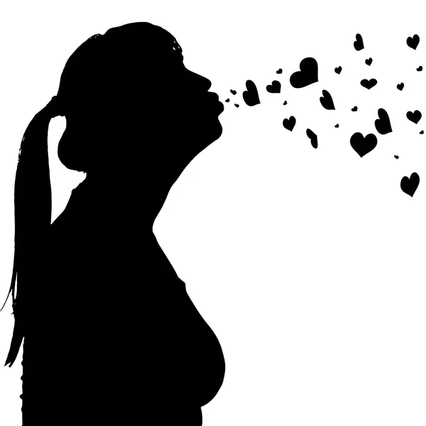 Silhouettes of woman with hearts — Stock Vector