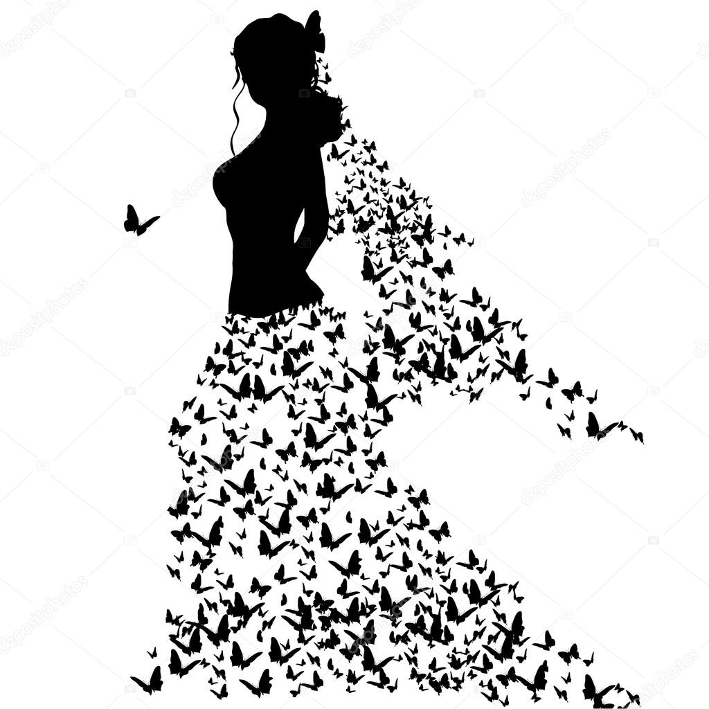 Silhouettes of woman with butterflies
