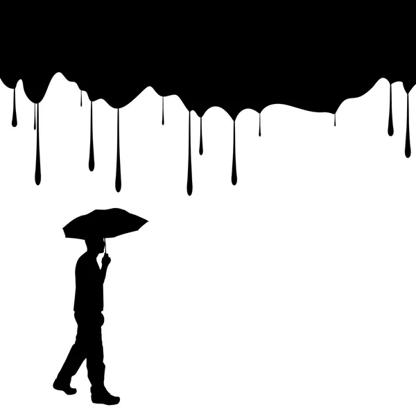 Silhouette eines Mannes mit Regenschirm — Stockvektor