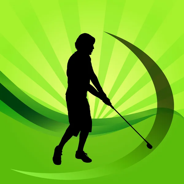 Silueta del hombre jugando al golf — Vector de stock