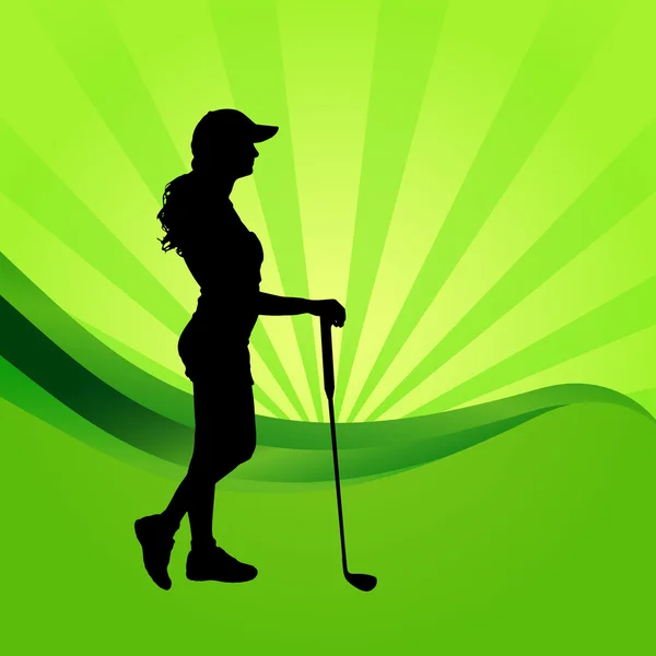 Silhouette di donna che gioca a golf — Vettoriale Stock
