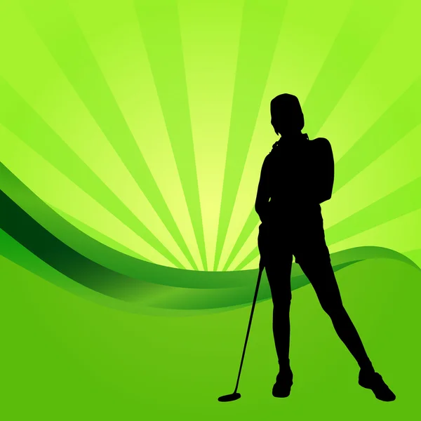 Silueta de mujer jugando al golf — Vector de stock