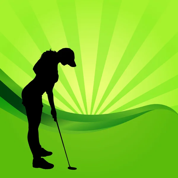 Silhouette of woman playing golf — Stock Vector