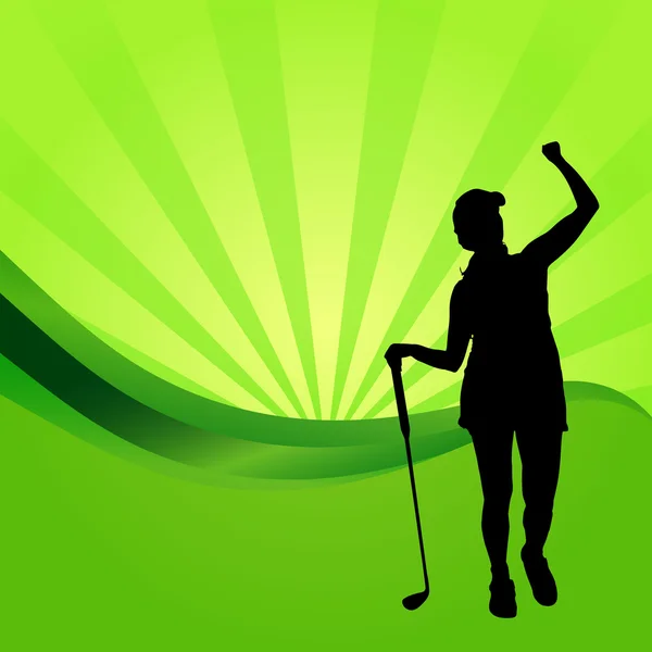 Silueta de mujer jugando al golf — Vector de stock