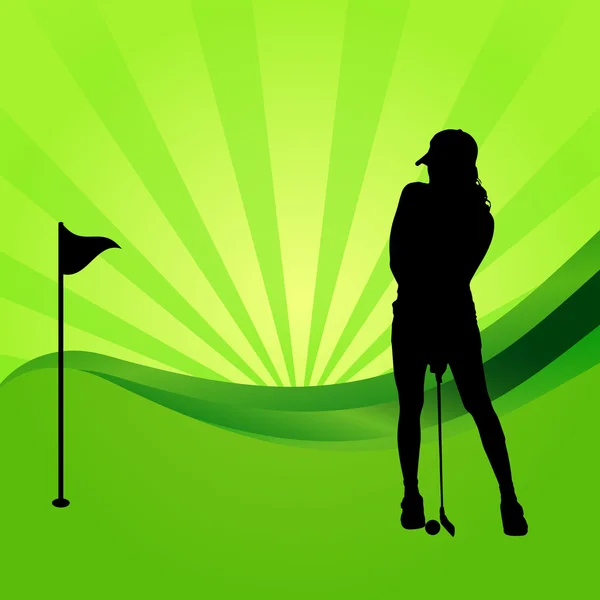 Silhouette of woman playing golf — Stock Vector
