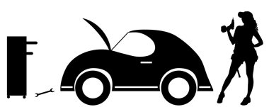 Siyah siluet araba tamir.