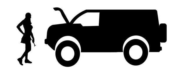 Zwart silhouet autoreparaties. — Stockvector