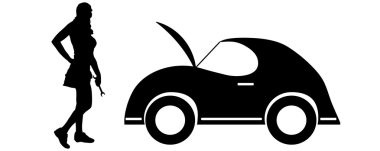 Siyah siluet araba tamir.