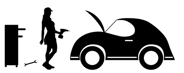 Réparation de voiture silhouette noire . — Image vectorielle