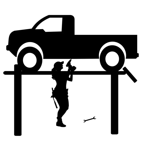 Silhouette car repairs. — Stock Vector