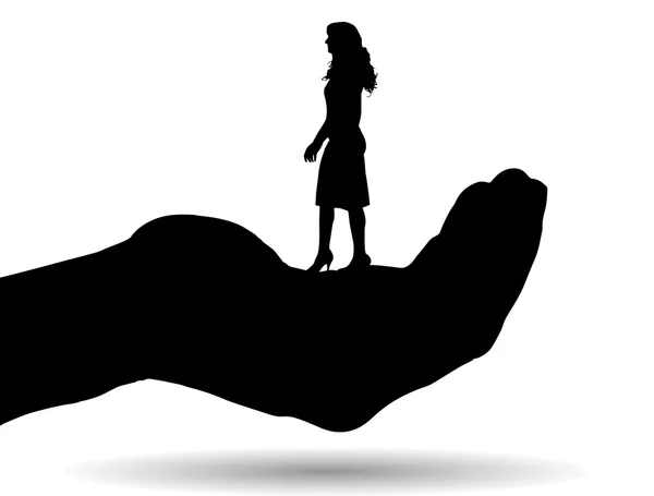 Silhouette d'une femme sur la paume — Image vectorielle