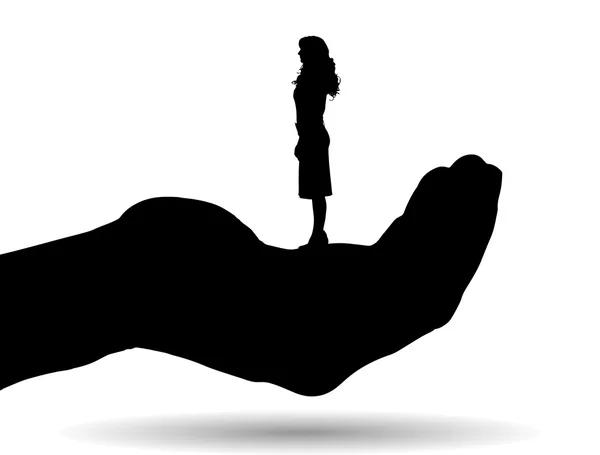 Silhouette d'une femme sur la paume — Image vectorielle