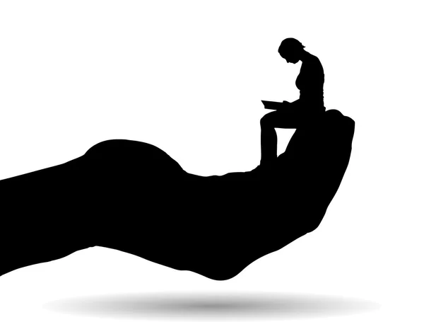 Silhouette d'une femme sur la paume — Image vectorielle