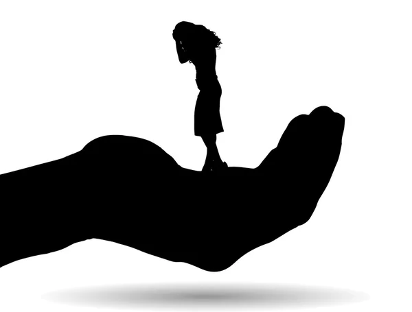 Silhouette d'une femme sur la paume — Image vectorielle