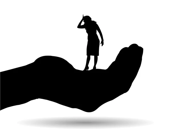 Silhouette d'une femme sur la paume — Image vectorielle