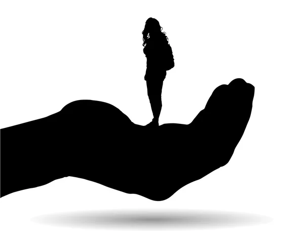 Silhouette d'une femme sur la paume — Image vectorielle