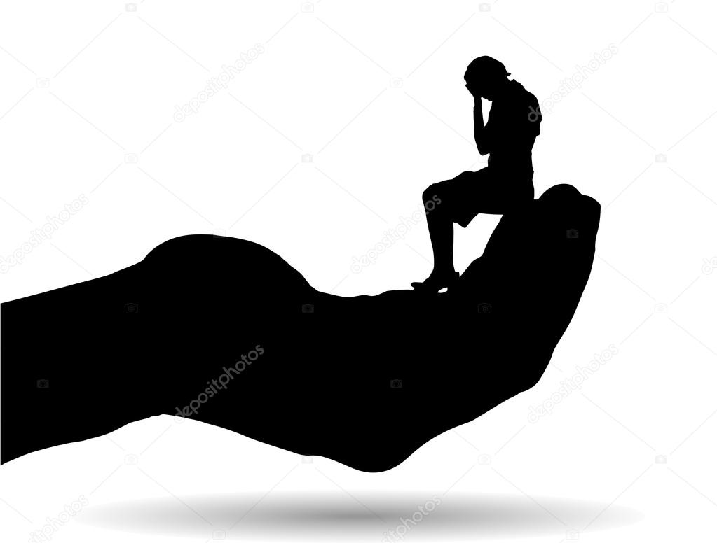 Silhouette of a woman on palm